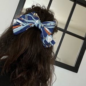 Handmade Navy and Light Blue Hair Bow Extra Jumbo Hair Ribbon